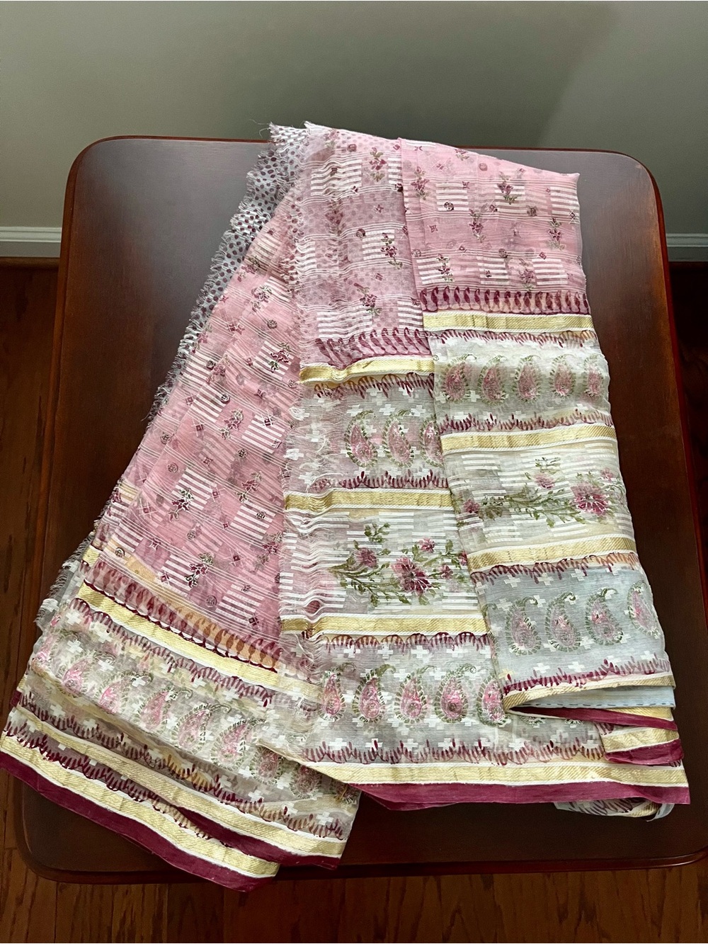 Pink Floral Embroidered Saree with Gold Accents